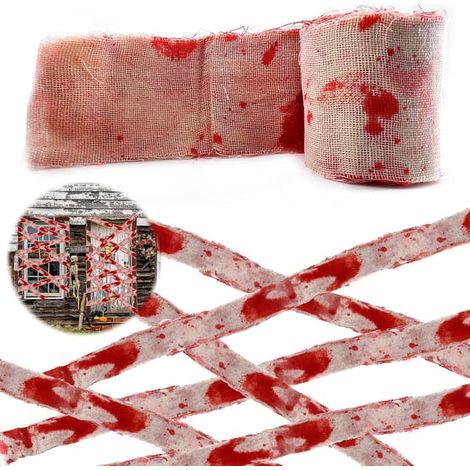 Ensemble de ruban adhésif effrayant pour Halloween, 1 pièce de gaze ensanglantée pour maison hantée, rideau de fenêtre ou mur. (1/5)