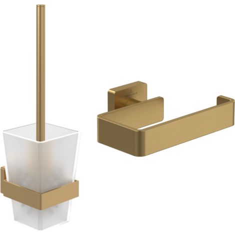 Dispensador de papel higiénico sin tapa + Escobilla VILLEROY ET BOCH Striking Cromo Cepillado Oro