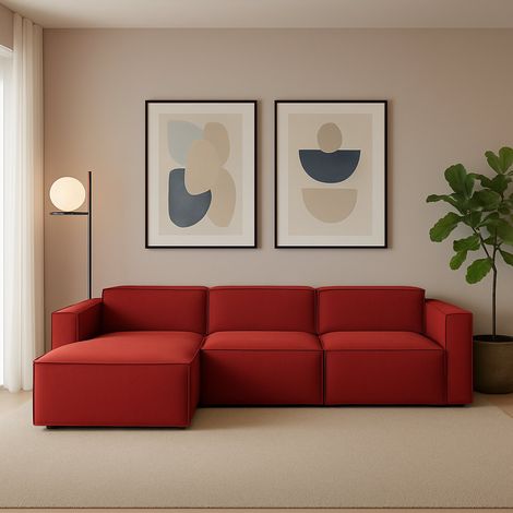 Talamo Italia - Divano fisso con penisola Atrillo, Divano componibile con chaise longue sinistra, Sofà moderno in tessuto, 100% Made in Italy, Cm 340x170h70, Rosso (1/5)