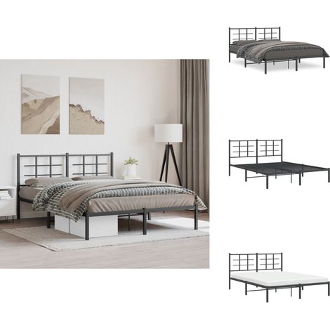 Cadre de lit métal sans matelas avec tête de lit noir 150x200cm - Cadre De Lit - Lit Double - Lit Metal - Lit Avec Têtedé Lit - Meuble Chambre (1/5)