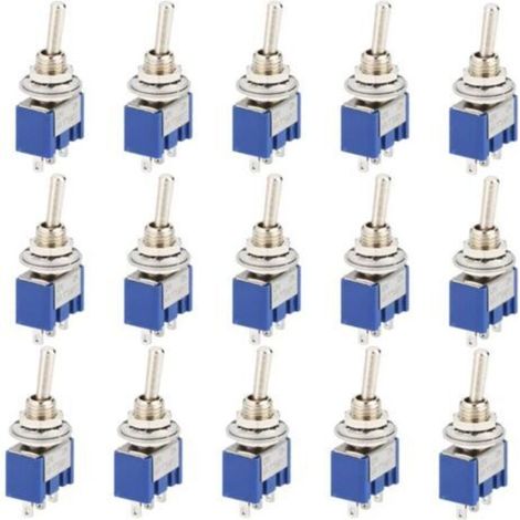 Confezione da 15 interruttori a bilanciere, mini interruttori a bilanciere, AC 125V 6A ON-OFF 3 pin 2 posizioni SPDT interruttore a bilanciere autobloccante per ricambi auto (blu) (1/4)