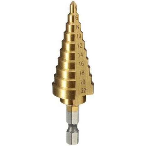 Foret conique étagé en acier rapide, foret en titane à tige hexagonale HSS de 4 à 22MM pour percer des trous 1 pièce (1/5)