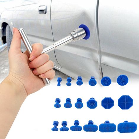 Kit Réparation Bosselures Automobile - Extracteur T Court en Alliage d'Aluminium - Pour Réparation Sans Peinture - 18 Pastilles Adhésives Bleues (1/5)