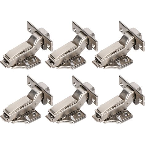 Jeu de 3 Charnières Hydrauliques pour Bureau 2 Étages, Finition Nickelée, 4 Trous, Modèle Grand Coude A2202C (1/5)