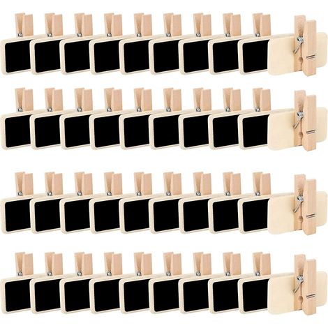 100 Pièces Tableau Noir en Bois, Mini Tableaux Mémo, Ardoise Craie Bois, Rectangle Tableau Noir avec Pince pour Mémo, Fête, Mariage, Bar, Étiquette Alimentaire, Décorer, Saint Valentin(4 x 2.2 cm) (1/5)