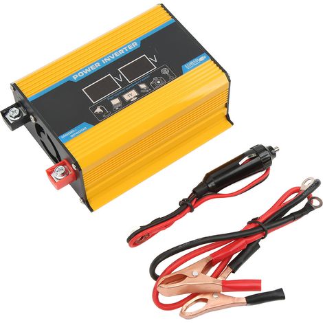 Ortviai Onduleur Modifié 300 W 12 V CC vers 110 V CA avec écran LCD, sortie USB et prise AC – Jaune (1/5)