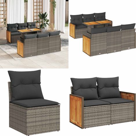 vidaXL Salon de jardin avec coussins 7 pcs gris résine tressée acacia