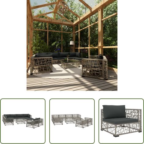 vidaXL Mobilier extérieur - Salon de jardin 10 pcs avec coussins Résine tressée Gris (1/5)