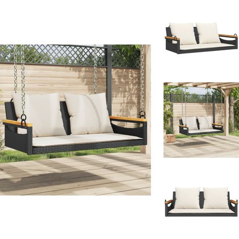 Balancelle avec coussins noir 109x62x40 cm résine tressée - Balancelle De Jardin - Banc De Jardin - Chaise Suspendue - Fauteuil Extérieur - Mobilier De Jardin (1/5)