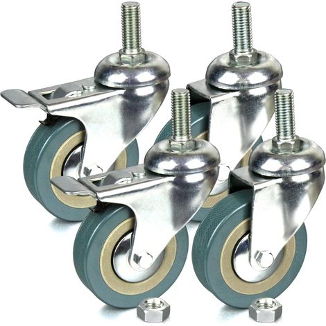 Roulettes pivotantes H&S 4 roues robustes de 75 mm en PU avec freins - Vis M10