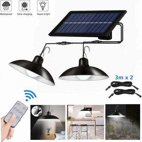 Solaire lampes Lustre solaire avec télécommande étanche 2 têtes câble 3 m --lumière blanche (1/4)