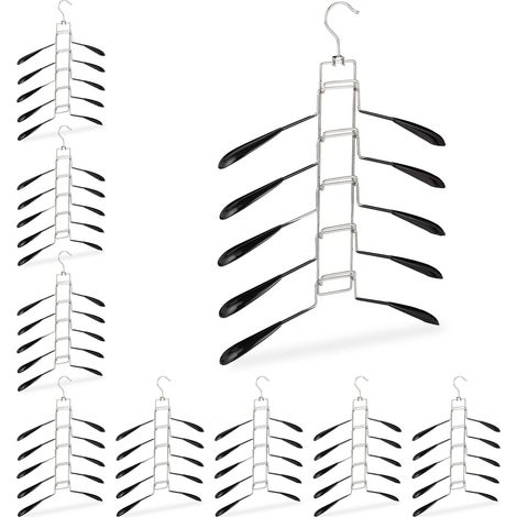 Set of 9 Relaxdays Multi Coat Hangers, 5 Holders per Tier, Compact and Non-Slip Storage, Black