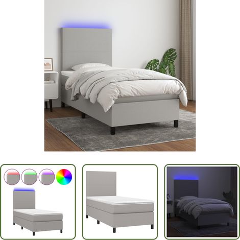 vidaXL LED-Leiste - Boxspringbett mit Matratze & LED Hellgrau 80x200 cm Stoff (1/5)