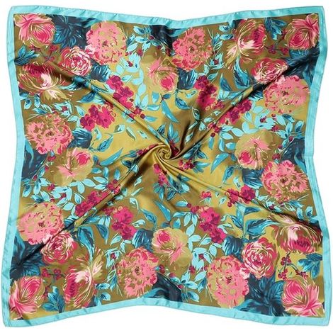 Großes quadratisches Satin-Kopftuch, Haartuch, Seidenaccessoire, klassisches Muster, quadratisches Strand-Kopftuch für Damen, 90 x 90 cm – hellblau (1/5)