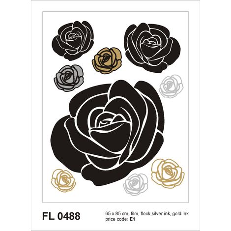 sticker mural fleurs noir, gris et beige  - Sanders & Sanders