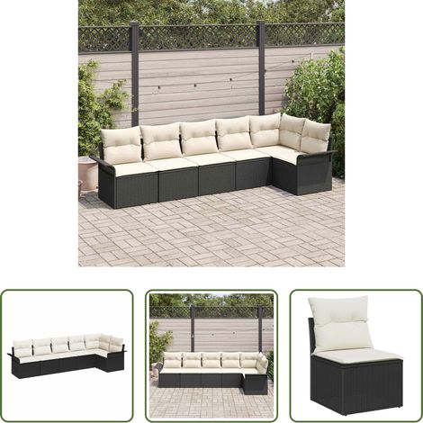 vidaXL Poly Rattan - Garten-Sofa-Set mit Kissen 6 pcs Schwarz Poly Rattan (1/5)