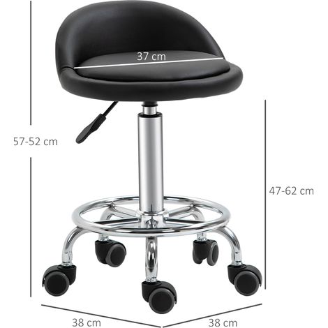Tabouret pivotant à roulettes avec dossier, réglable en hauteur (57-72 cm), parfait pour bureau, salon de coiffure et massage. (1/5)