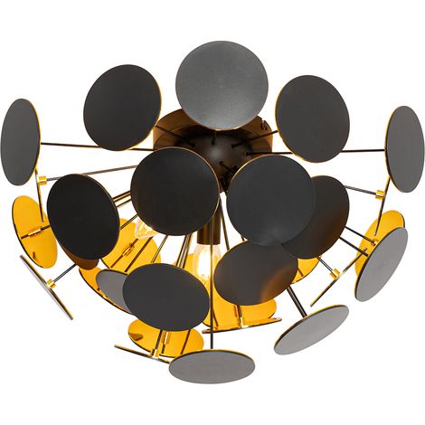 Design Deckenleuchte Schwarz mit Gold 54cm 3-flammig - Cerchio