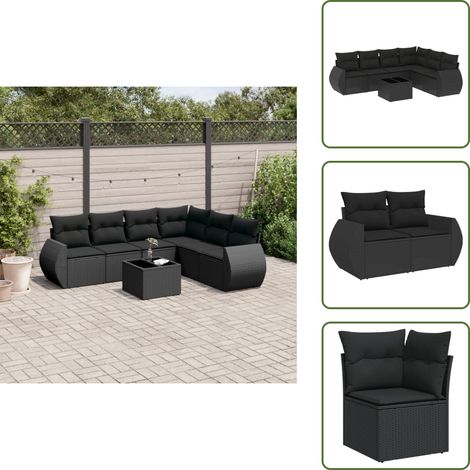 Tavolo da giardino - vidaXL Set Divani da Giardino con Cuscini 7pz Nero Polyrattan - Rattan sintetico