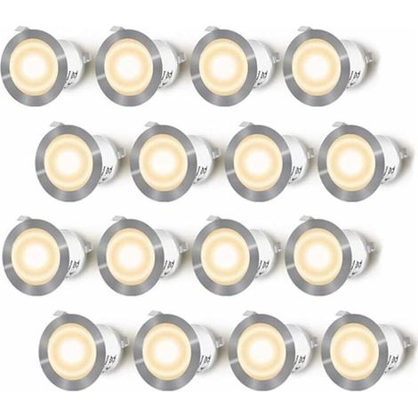 Lot de 16 Spots LED Encastrable pour Terrasse Bois, Etanche IP67, Spots à Encastrer Extérieur, 0,6W DC12V, Lumière Blanc Chaud, Kit Mini Lampe pour Chemin Contremarches d'escalier Plafond [Classe éner (1/5)