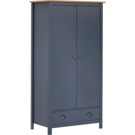 Garde-robe,Armoire de Rangement,Étagères Vêtements à 2 portes Hill Gris 89x50x170cm Bois de pin solide VDVM960886 (1/5)