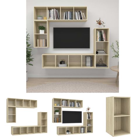 Holzwerkstoff - vidaXL 4-tlg. TV-Schrank-Set Sonoma-Eiche Holzwerkstoff - Sonoma-Eiche (1/5)