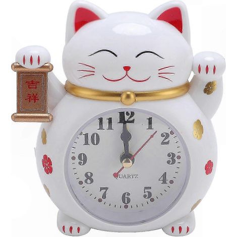 Réveil mignon en forme de chat de dessin animé, précision de l'heure, en plastique blanc, parfait pour la décoration intérieure. (1/3)