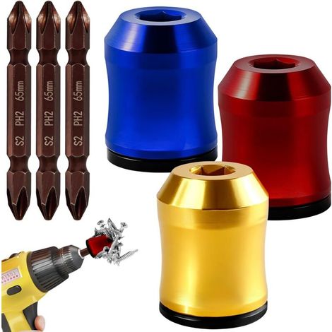 Anneau magnétique pour tête de tournevis (3 pièces) avec 3 embouts de tournevis PH2, outil amovible pour perceuses  Porte-embout universel pour tournevis hexagonaux et embouts de vissage  Porte-vis