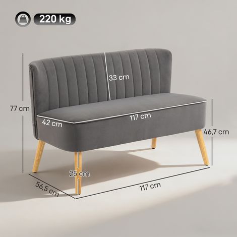 Sofa Retrodesign 2-Sitzer-Sofa, Holzbeine, 117 cm x 56,5 cm x 77 cm, Dunkelgrau (1/5)
