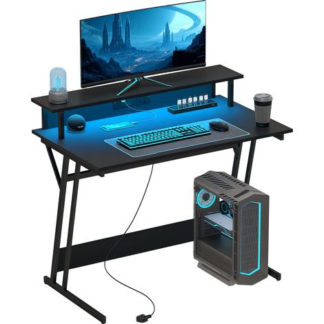 Two-Level LED Gaming Desk - Black (1/5)