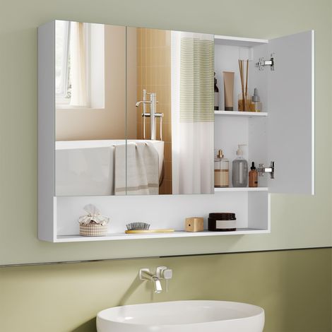 Armoire de Salle de Bain, avec 3 Portes Miroir, 90 x 16,5 x 75 cm (1/5)
