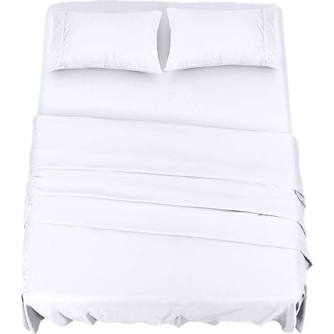 Polyester Microfiber Bedding Set (4 Pieces, White) - 1 Fitted Sheet 150x200cm, 1 Flat Sheet 266x259cm and 2 Pillowcases 50x75cm (1/5)