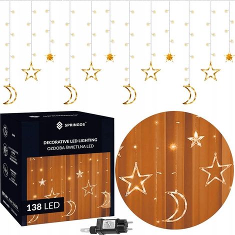 TENDA STELLE LUCI DI NATALE 138LED GIRLANDA 5m A CORRENTE BIANCO CALDO (1/5)