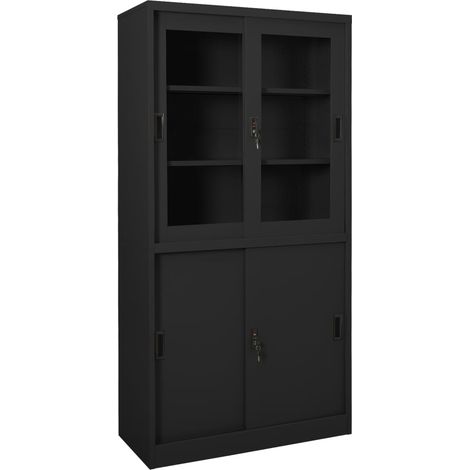 Armoire de bureau Armoire de rangement Caisson de rangement et porte coulissante Anthracite 90x40x180 cm 70961 (1/5)