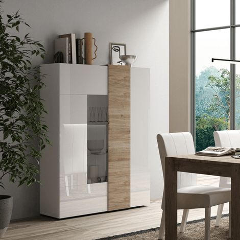Vitrina Sabry 2 puertas roble Kadiz blanco brillo
