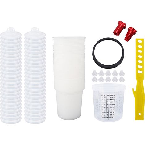 50 doublures de tasse jetables 20.3oz avec couvercles pour pistolet de pulvérisation - 1 anneau rigide, 10 bouchons, tige mélange, 2 adaptateurs