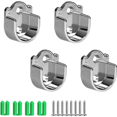 4 Pièces Support Tringle Penderie 25 mm Argent, Alliage de Zinc (1/5)
