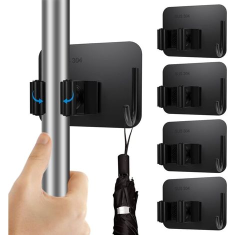 5 Pcs Broom Holder Wall Mounted Tool Holder Self-Adhesive Broom Mop Holder Wall Mount for Kitchen Garden Balcony Black