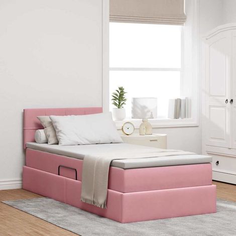 Bett mit Stauraum und LED mit Matratze Rosa 100 x 200 cm Samt