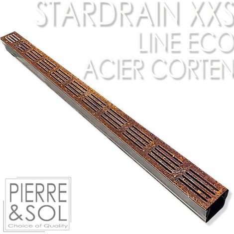 Caniveau XXS MINI L 6,5 cm Grille acier Corten - StarDrain - LINE ECO - Caniveau de 100 cm (1/5)
