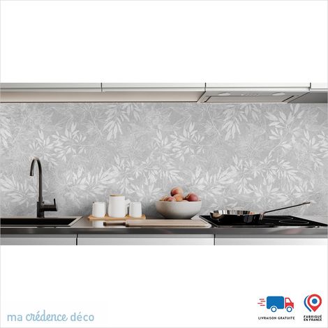 Crédence : Feuillage sur granit - Couleur Gris clair - Alu composite - 60 - 120 (1/3)