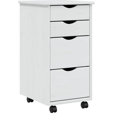 Mobiletto su ruote pratico con cassetti stile ufficio 34 x 39 x 65,5 cm realizzato in legno di pino bianco 020047172