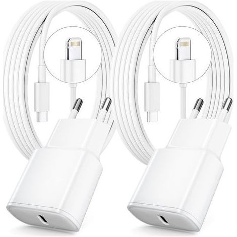 Chargeur Rapide pour iPhone, Lot de 2 PD 3.0 Prise USB C avec 2M Cable Lightning for iPhone 14/14Pro/13/13 Mini/13 Pro/13Pro Max/12/12Pro/12 Pro Max/11/11 Pro/ 11 ProMax (1/5)