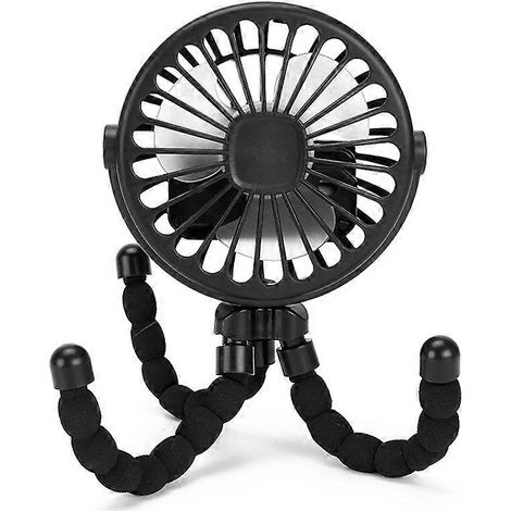 Ventilatore portatile per passeggino, ricaricabile tramite USB, mini, pieghevole, con 3 velocità di ventilazione regolabili (FMY), nero. (1/4)