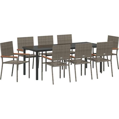 Maison Exclusive - Set da Pranzo per Giardino con cuscino 9 pcs Grigio polyrattan