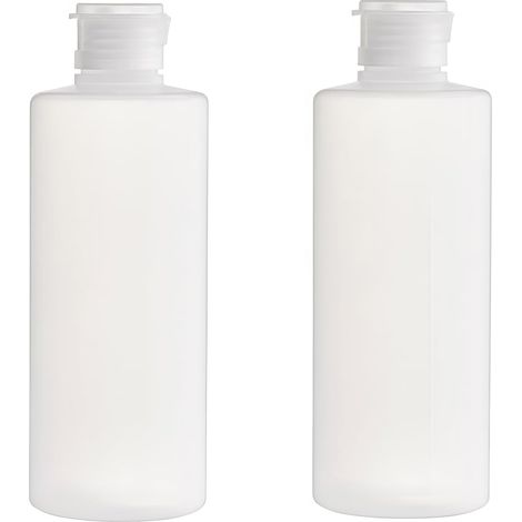 Lot de 2 Flacons Plastique 200 ml - Transparent - Bouchon à Pression - Voyage - Shampooing et Gel Douche (1/5)
