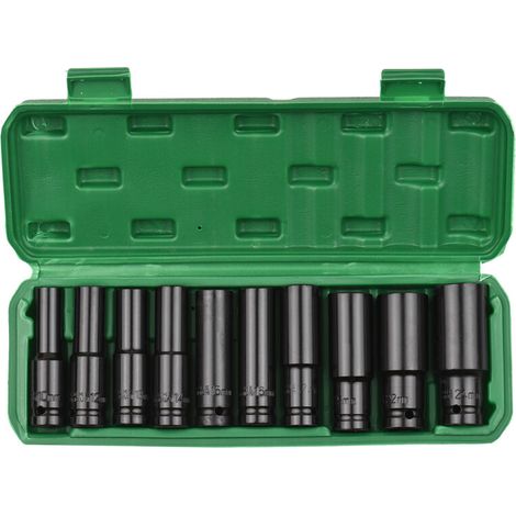 10-Piece 1/2-inch Drive Hex Impact Socket Set, Deep Sockets, Metric Sizes 10-24mm, CR-V Material with Hard Storage Case (1/5)