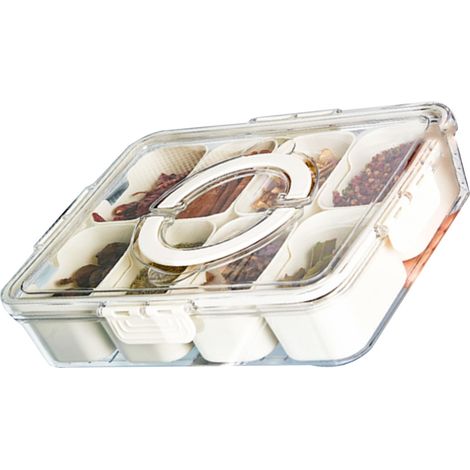 Boîte de rangement en plastique multi-compartiments pour réfrigérateur, séparateur alimentaire pour raviolis, légumes, fruits et épices, grande taille 8 compartiments (1/5)