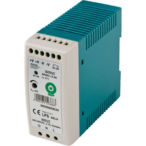MDIN60W48: Alimentatore slim per guida DIN, 48 V/1,25 A, custodia in plastica