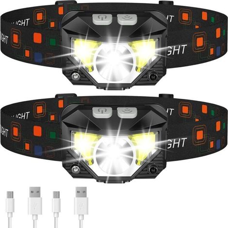 Ultra-light rechargeable LED headlamp with white and red light, 2-pack, waterproof, with motion sensor, 8 modes, for camping, running, hiking, fishing (1/4)